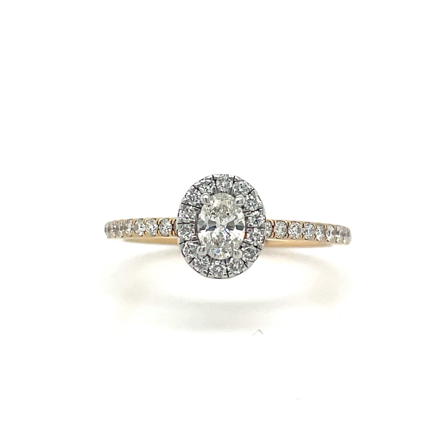 14ct Oval Solitaire Halo Diamond Ring With Diamond Shoulders .35