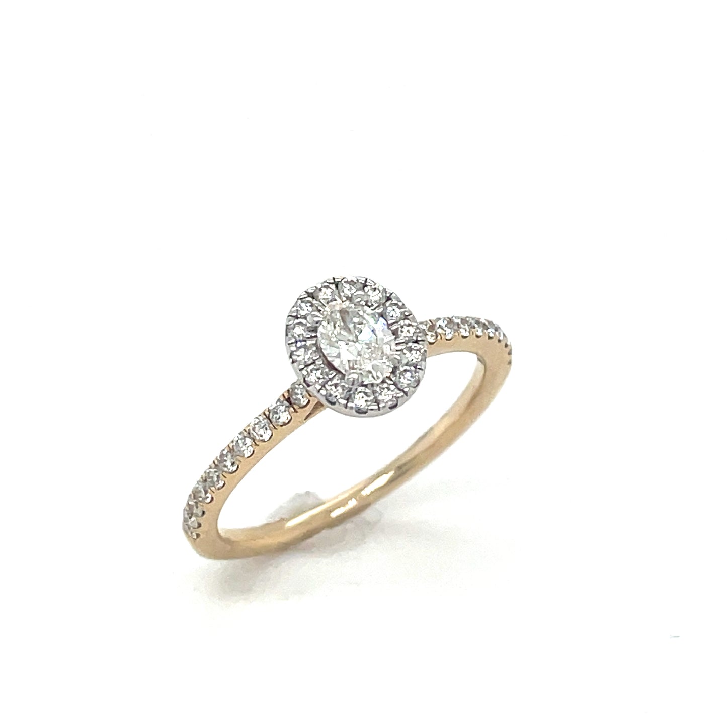 14ct Oval Solitaire Halo Diamond Ring With Diamond Shoulders .35