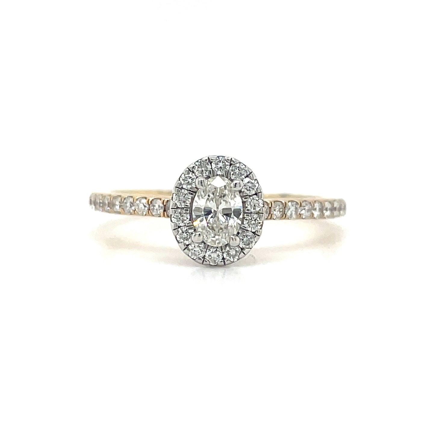 14ct Oval Solitaire Halo Diamond Ring With Diamond Shoulders .35