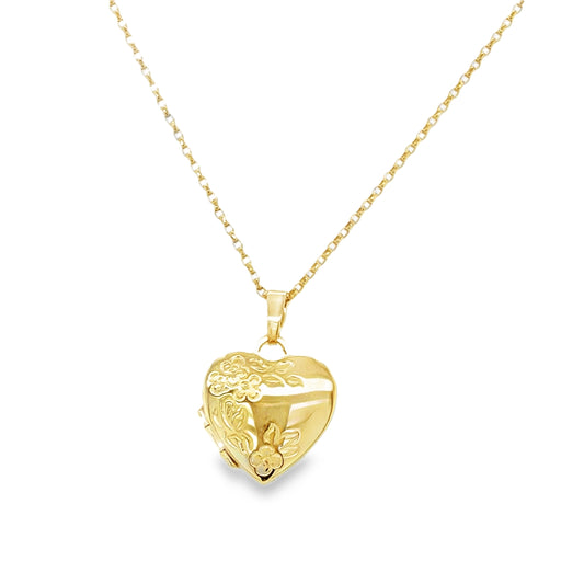 9ct Heart Locket With Flower Design
