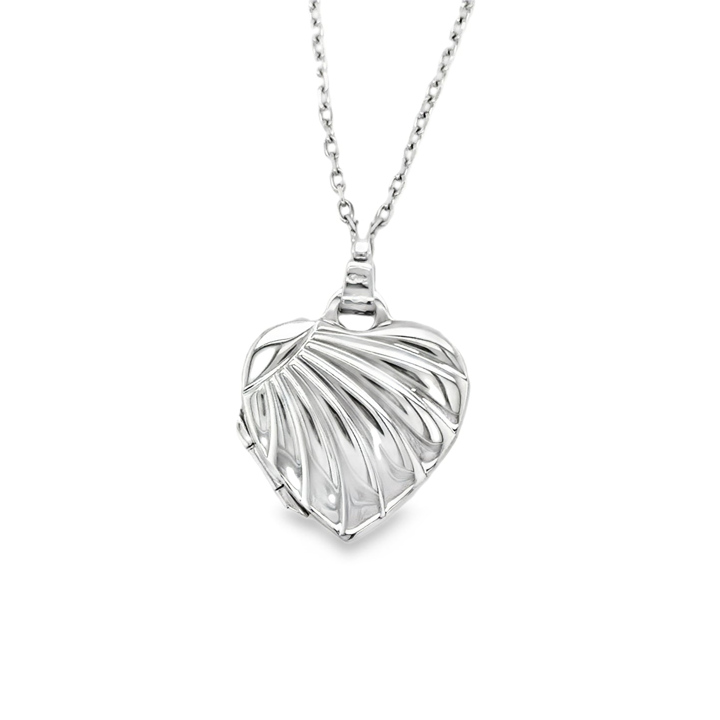 9ct White Gold Heart Locket With Shell Detail