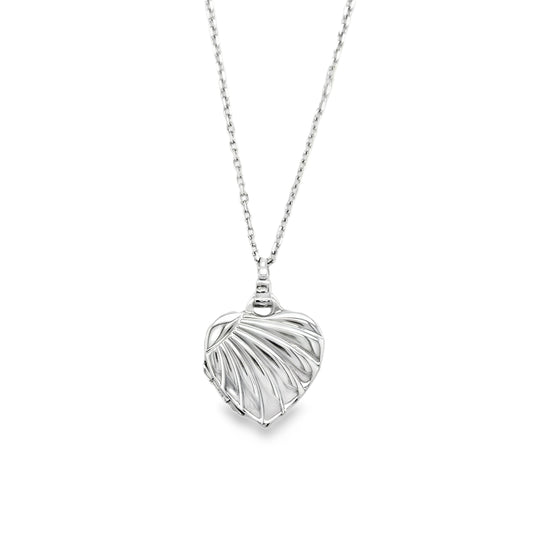 9ct White Gold Heart Locket With Shell Detail