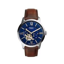 Gents Fossil Townsman Blue Dial Chronograph Automatic With Brown Strap