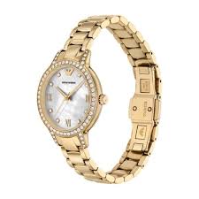 Ladies Rolled Gold Emporio Armani Cleo Mother Of Pearl Stone Set Watch