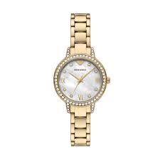 Ladies Rolled Gold Emporio Armani Cleo Mother Of Pearl Stone Set Watch