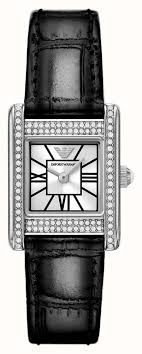 Ladies Emporio Armani Genni Black Strap Watch With CZ Square Dial