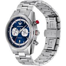 Gents Armani Stainless Steel Racer Chronograph Watch With Blue Dial
