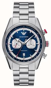 Gents Armani Stainless Steel Racer Chronograph Watch With Blue Dial