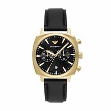 Gents Armani Rolled Gold Black Dial Chronograph Watch 40mm