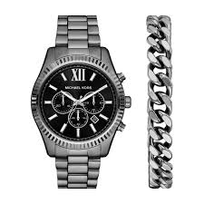 Gents Stainless Steel Michael Kors Lexinton Watch & Bracelet Set