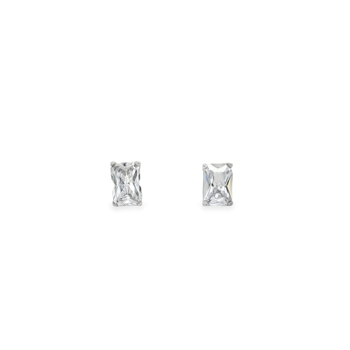 Sterling Silver CZ Emerald Cut 4 Claw Stud Earrings