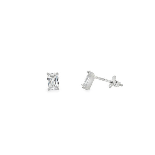 Sterling Silver CZ Emerald Cut 4 Claw Stud Earrings