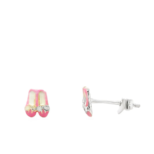 Sterling Silver Kids Enamel Pink Ballet Slipper Earrings