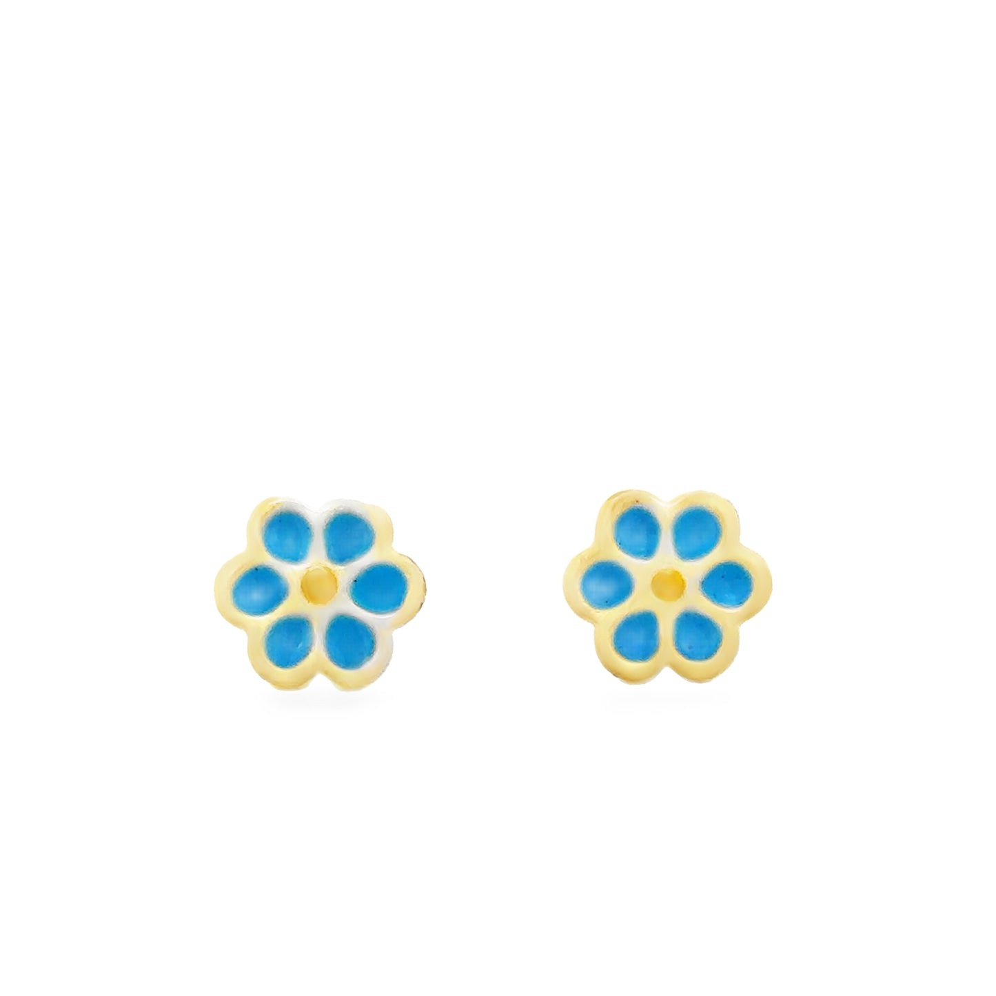 Sterling Silver Kids Enamel Blue & White Flower Earrings