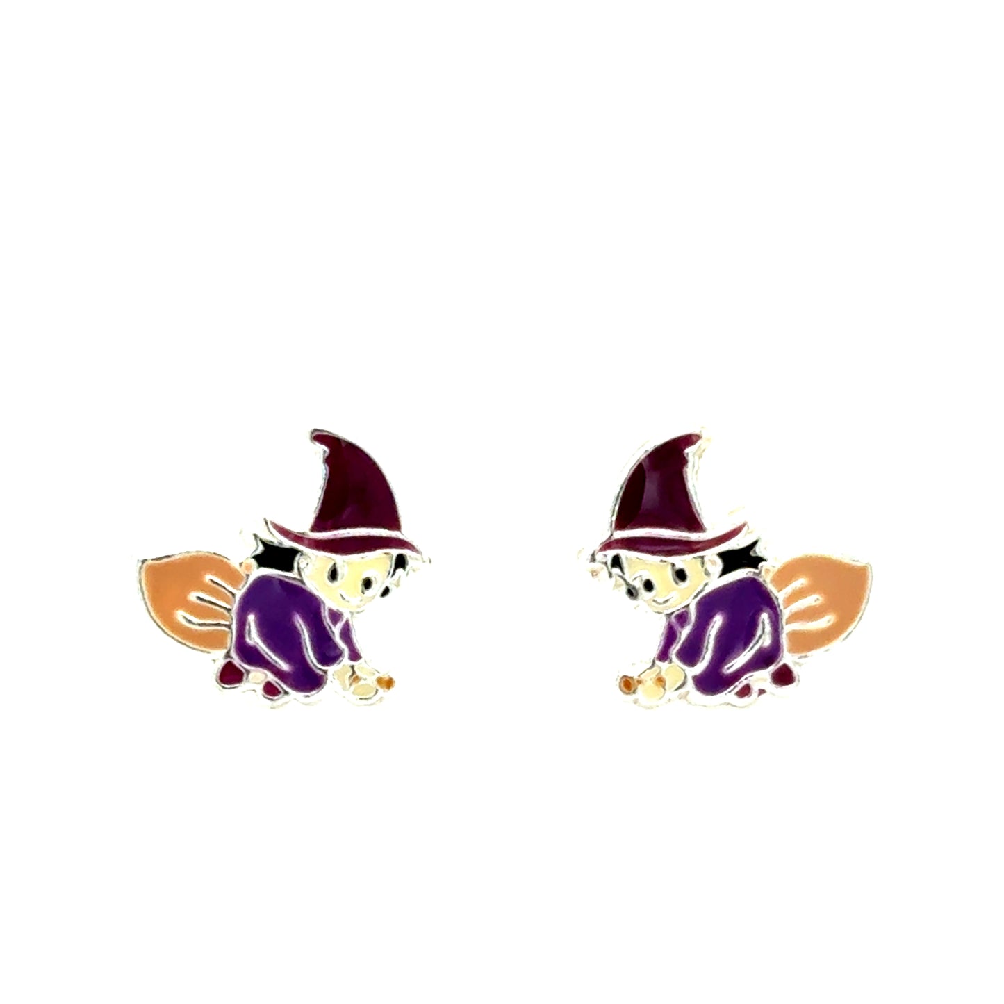 Sterling Silver Kids Enamel Witch Earrings