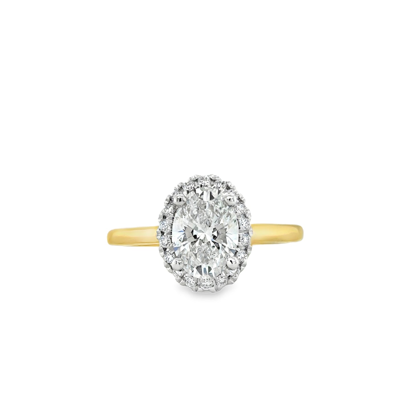 18ct Oval Cut Cultured Diamond Ring With Halo 1.65ct