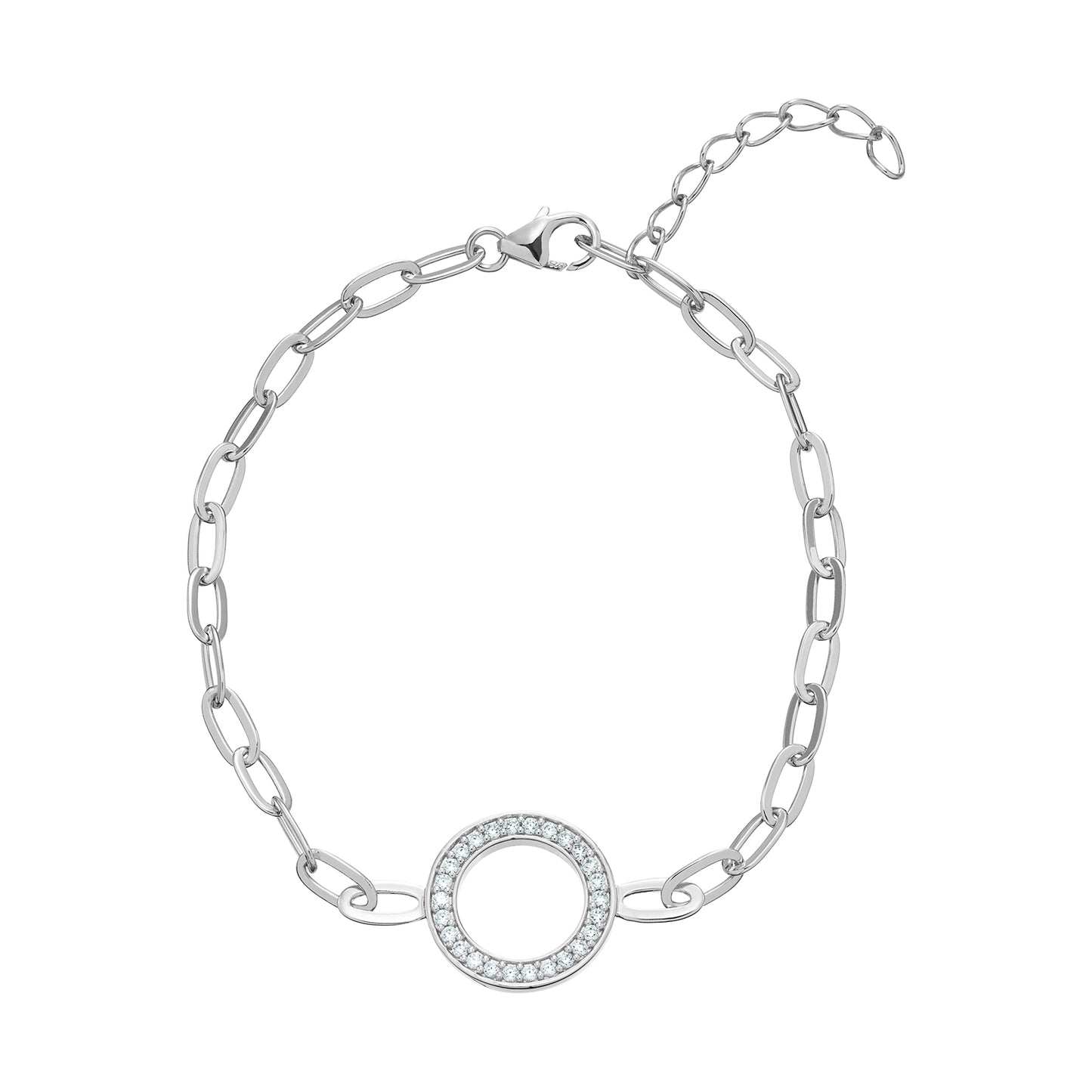 Sterling Silver CZ Open Circle Paperlink Bracelet