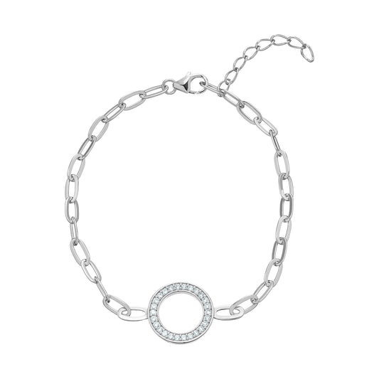 Sterling Silver CZ Open Circle Paperlink Bracelet