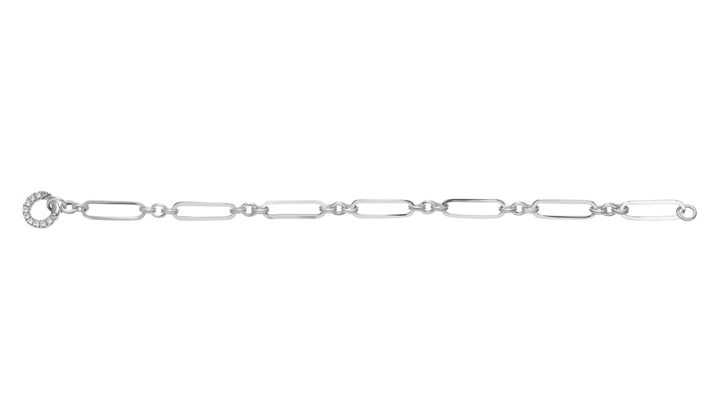 Sterling Silver Long Open Link Bracelet With CZ Circle Clasp