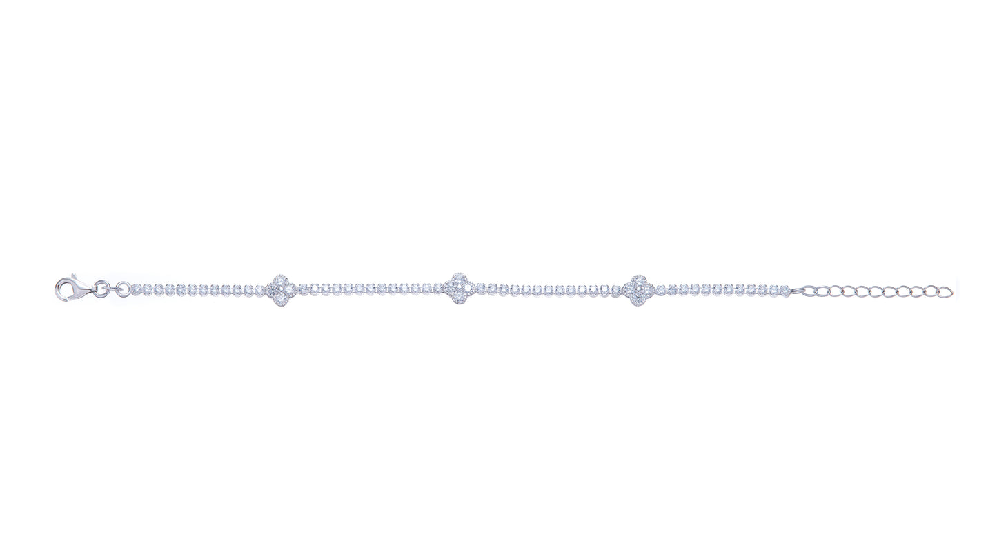 Sterling Silver CZ Tennis Bracelet With Scatter Clovers