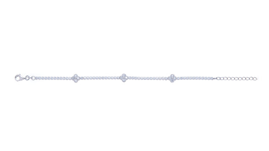 Sterling Silver CZ Tennis Bracelet With Scatter Clovers