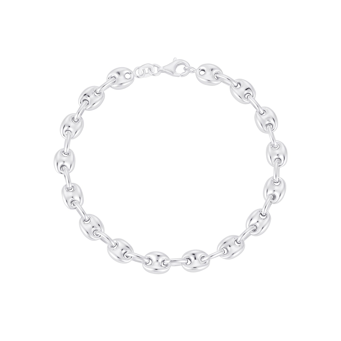 Sterling Silver Polished Coffee Bean Link Bracelet