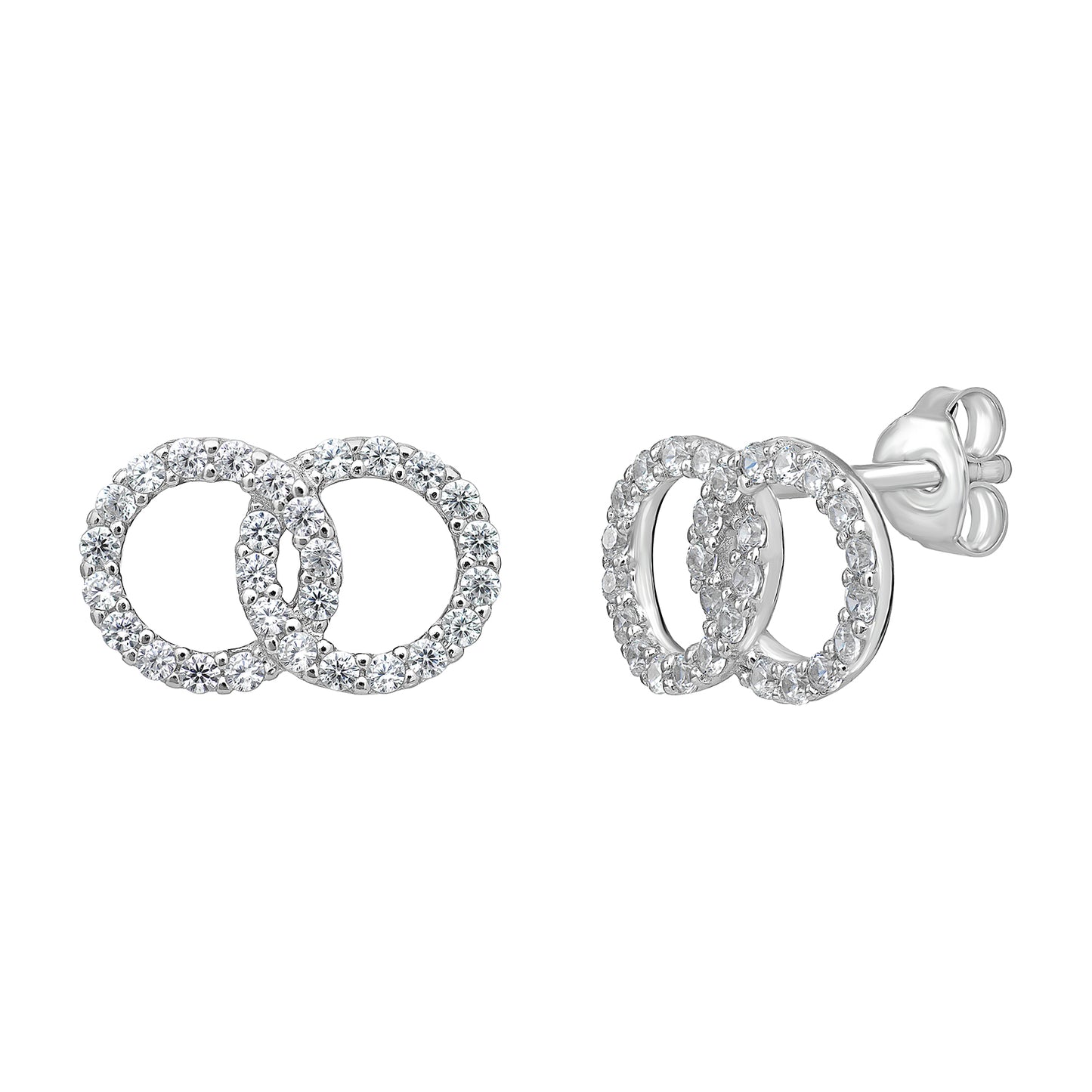 Sterling Silver CZ Open Double Circle Stud Earrings