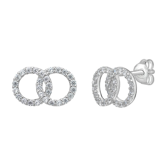 Sterling Silver CZ Open Double Circle Stud Earrings