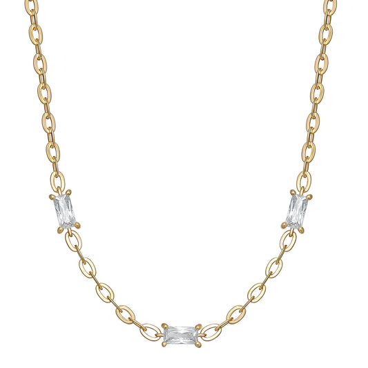 Sterling Silver Gold Plated CZ Baguette Scatter Necklet