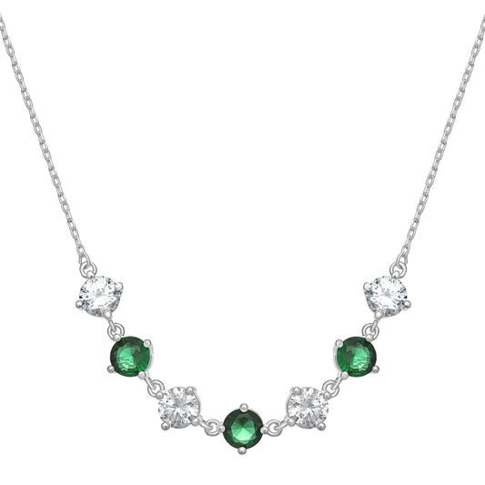 Sterling Silver CZ White & Green 7 Stone Necklet