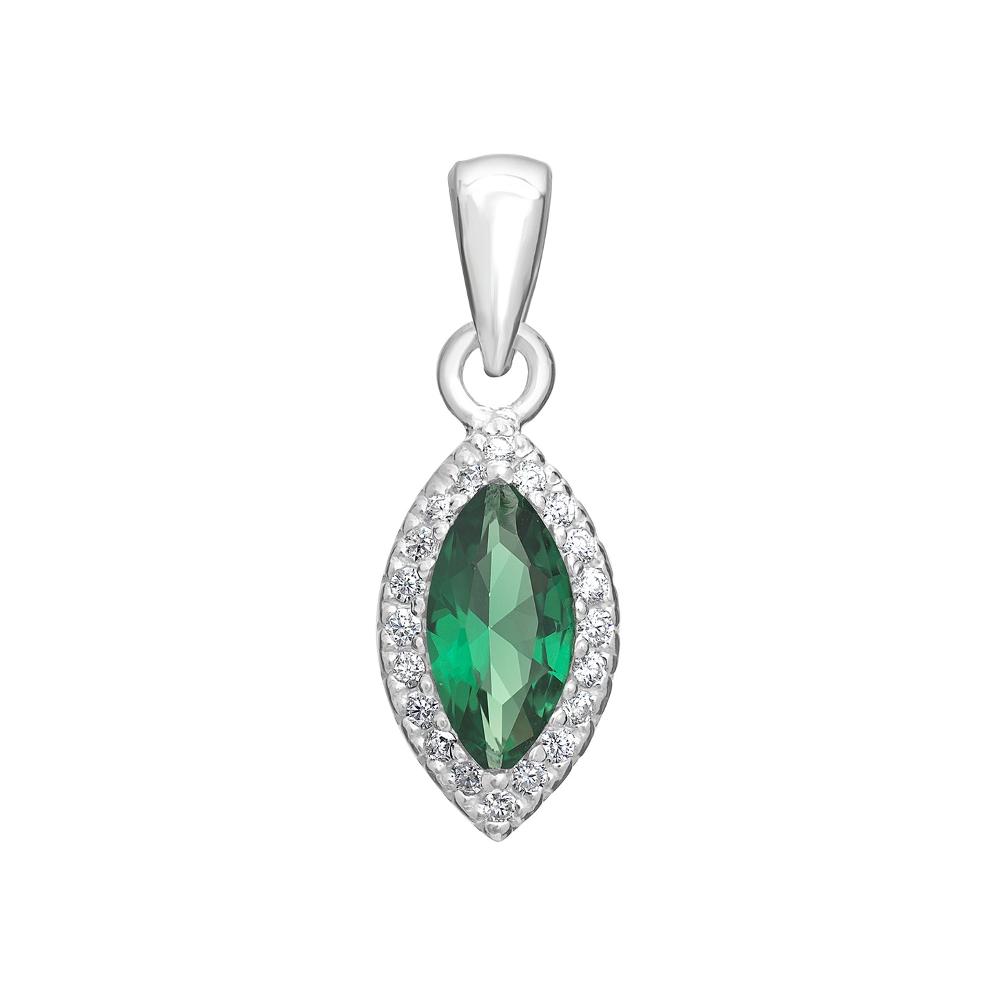 Sterling Silver Green CZ Marquise Halo Pendant