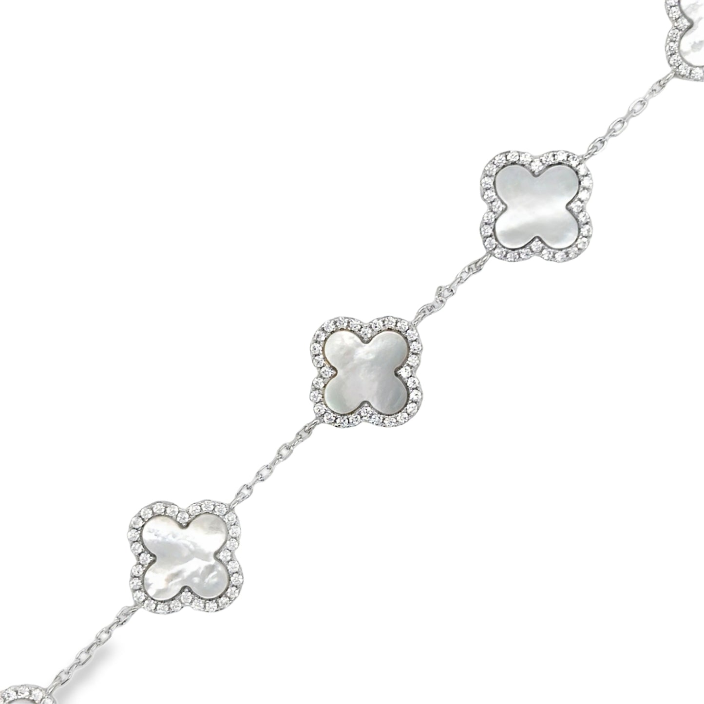 Sterling Silver CZ & Mother Of Pearl Clover Bracelet