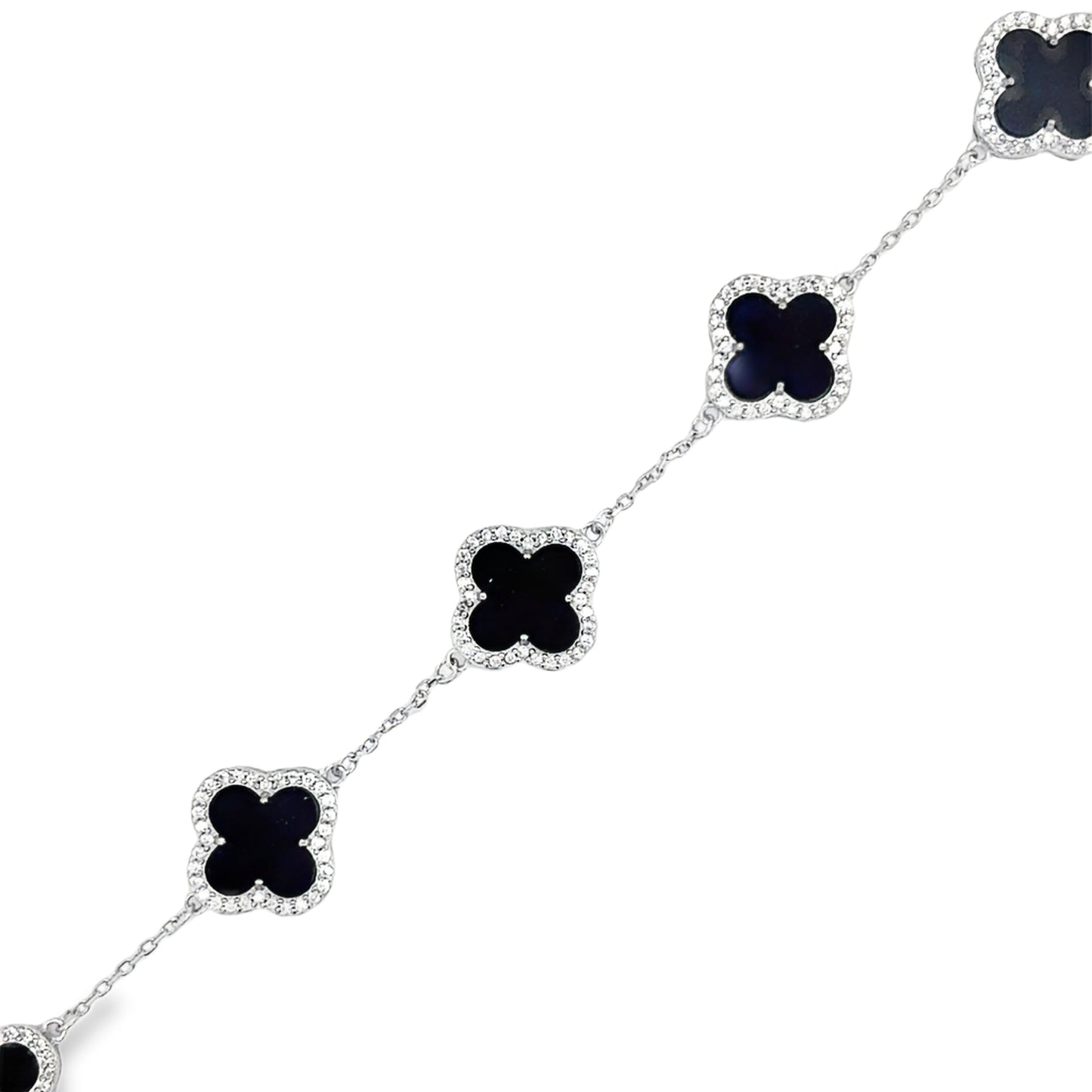 Sterling Silver CZ & Black Enamel Clover Bracelet