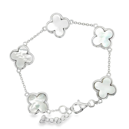 Sterling Silver Mother Of Pearl Clover Bracelet