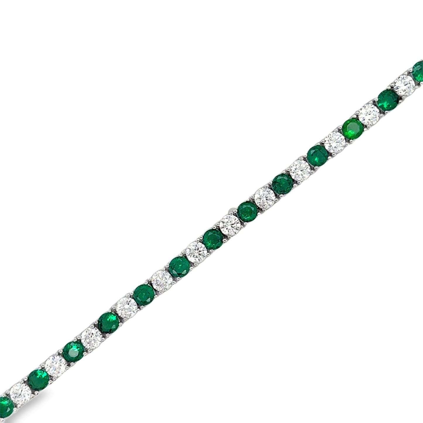 Sterling Silver 4mm CZ White & Green Tennis Bracelet