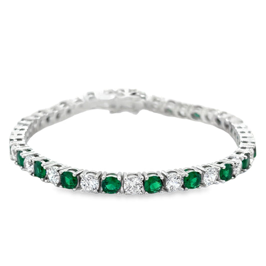 Sterling Silver 4mm CZ White & Green Tennis Bracelet