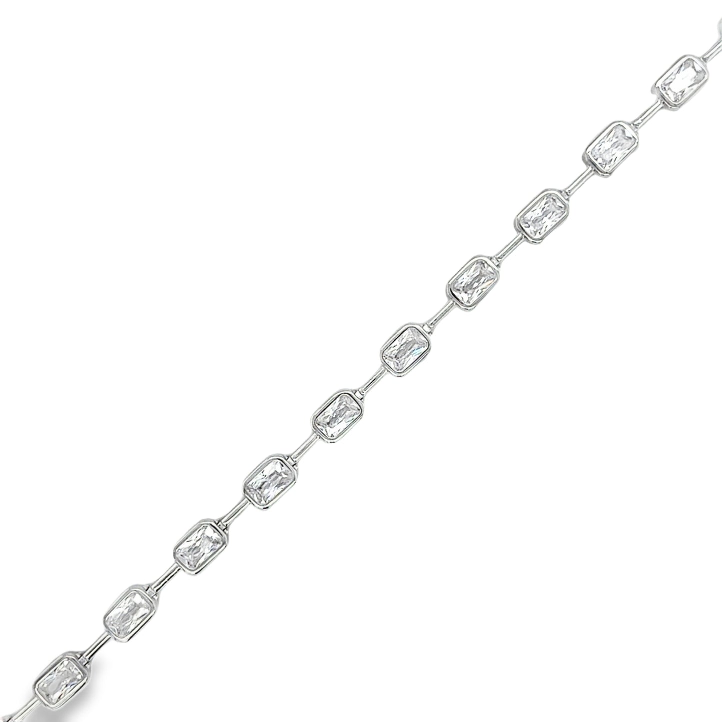Sterling Silver CZ Rubover & Bar Link Bracelet