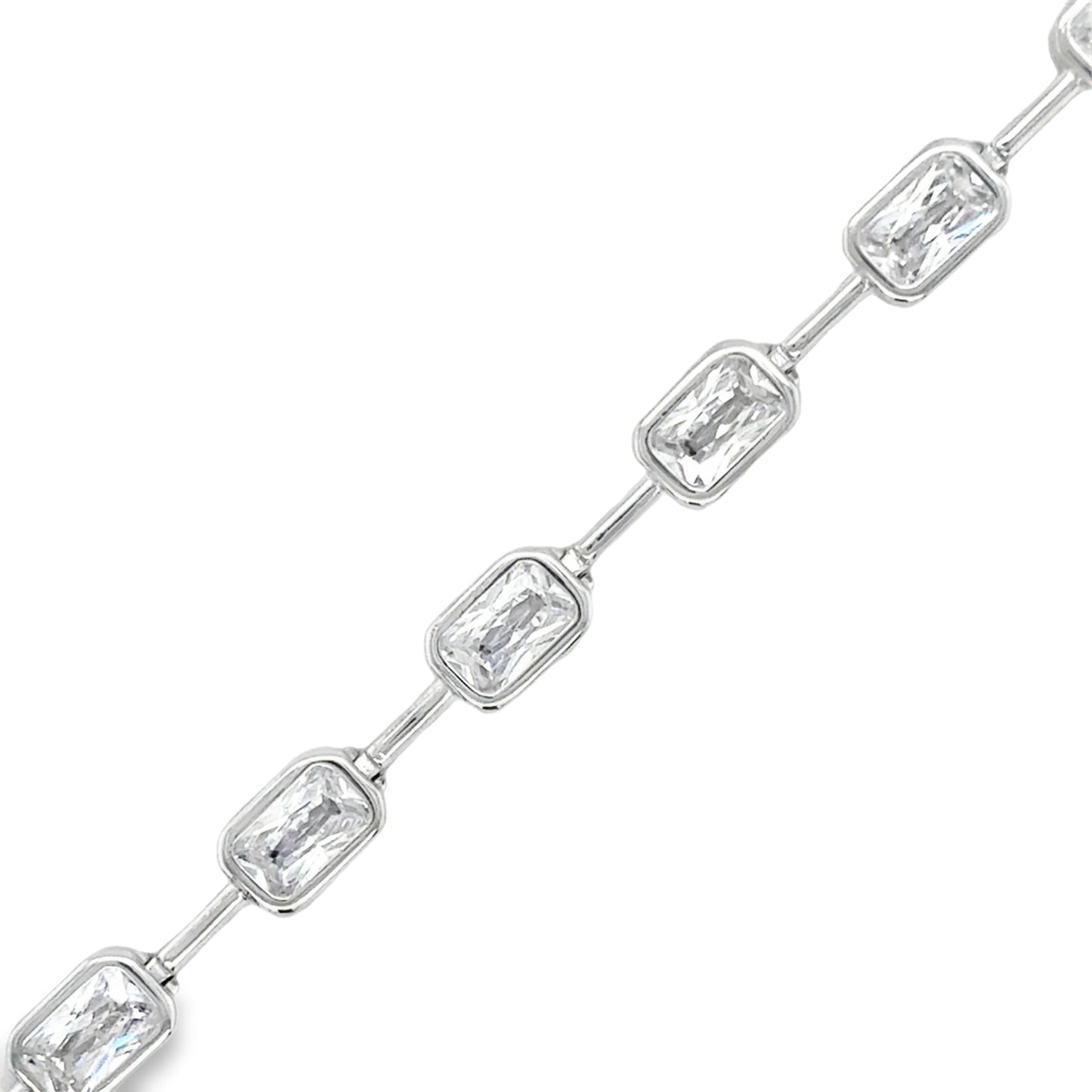 Sterling Silver CZ Rubover & Bar Link Bracelet