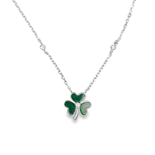 Sterling Silver Green Enamel Shamrock Necklet