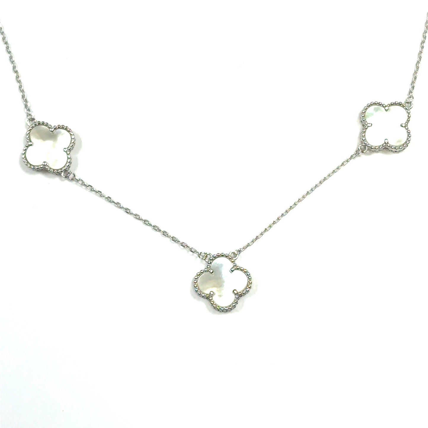 Sterling Silver Mother Of Pearl Clover Scatter Necklet