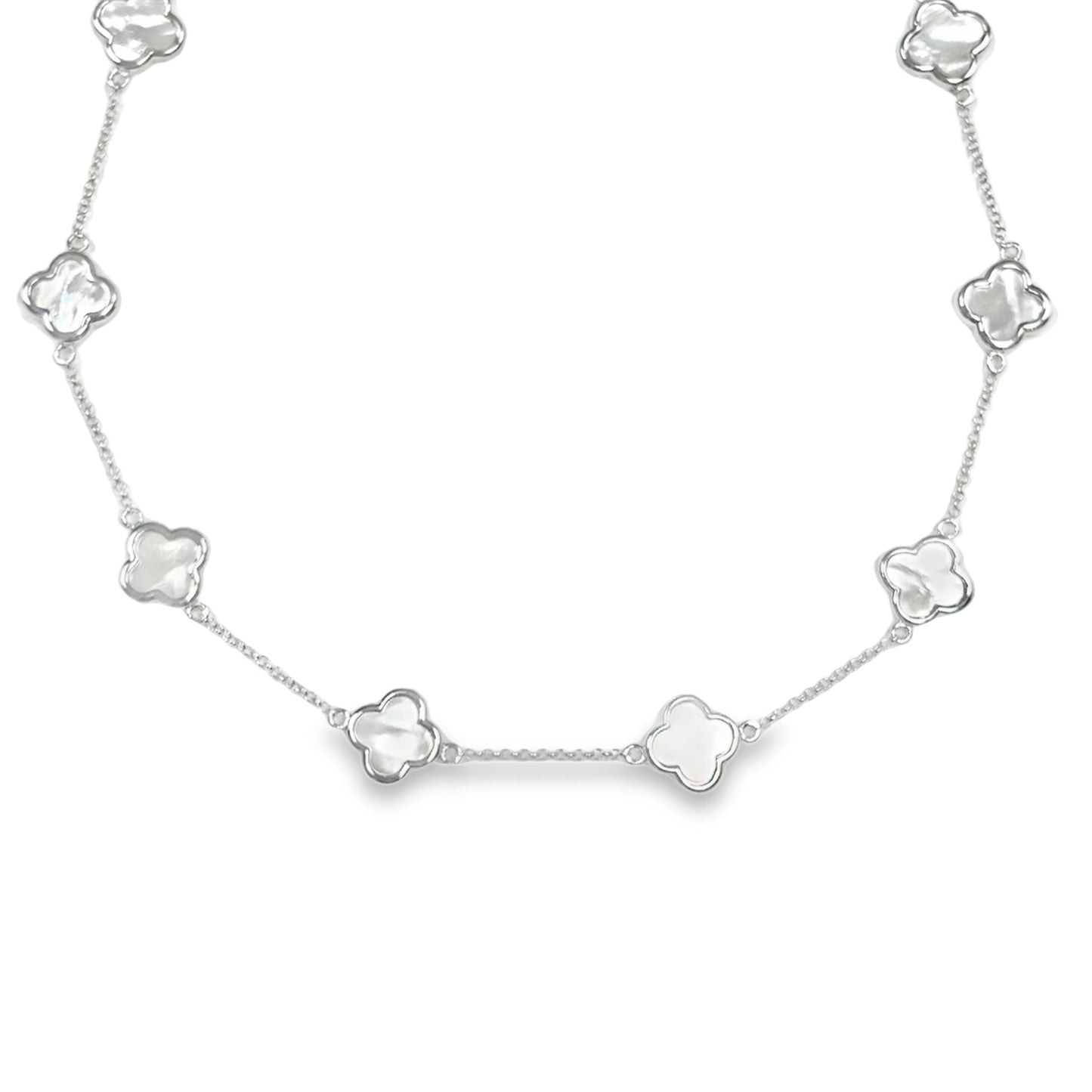 Sterling Silver Mother Of Pearl Clover Scatter Necklet