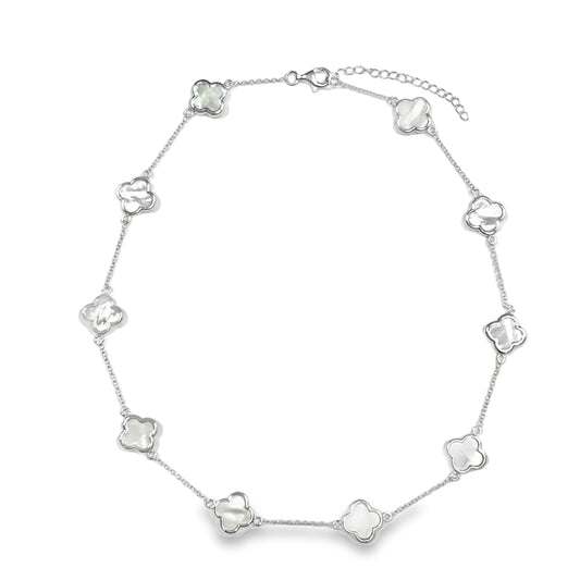 Sterling Silver Mother Of Pearl Clover Scatter Necklet