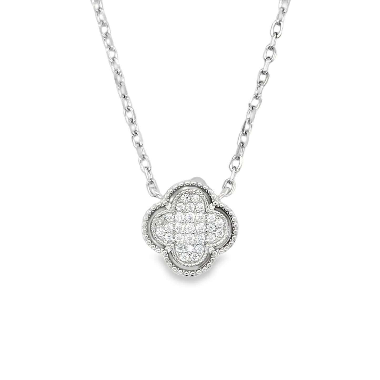 Sterling Silver CZ Pave Clover Necklet