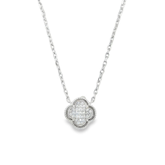 Sterling Silver CZ Pave Clover Necklet