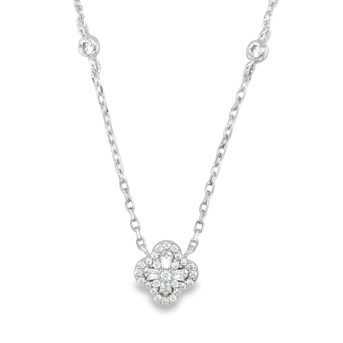 Sterling Silver CZ Clover Necklet