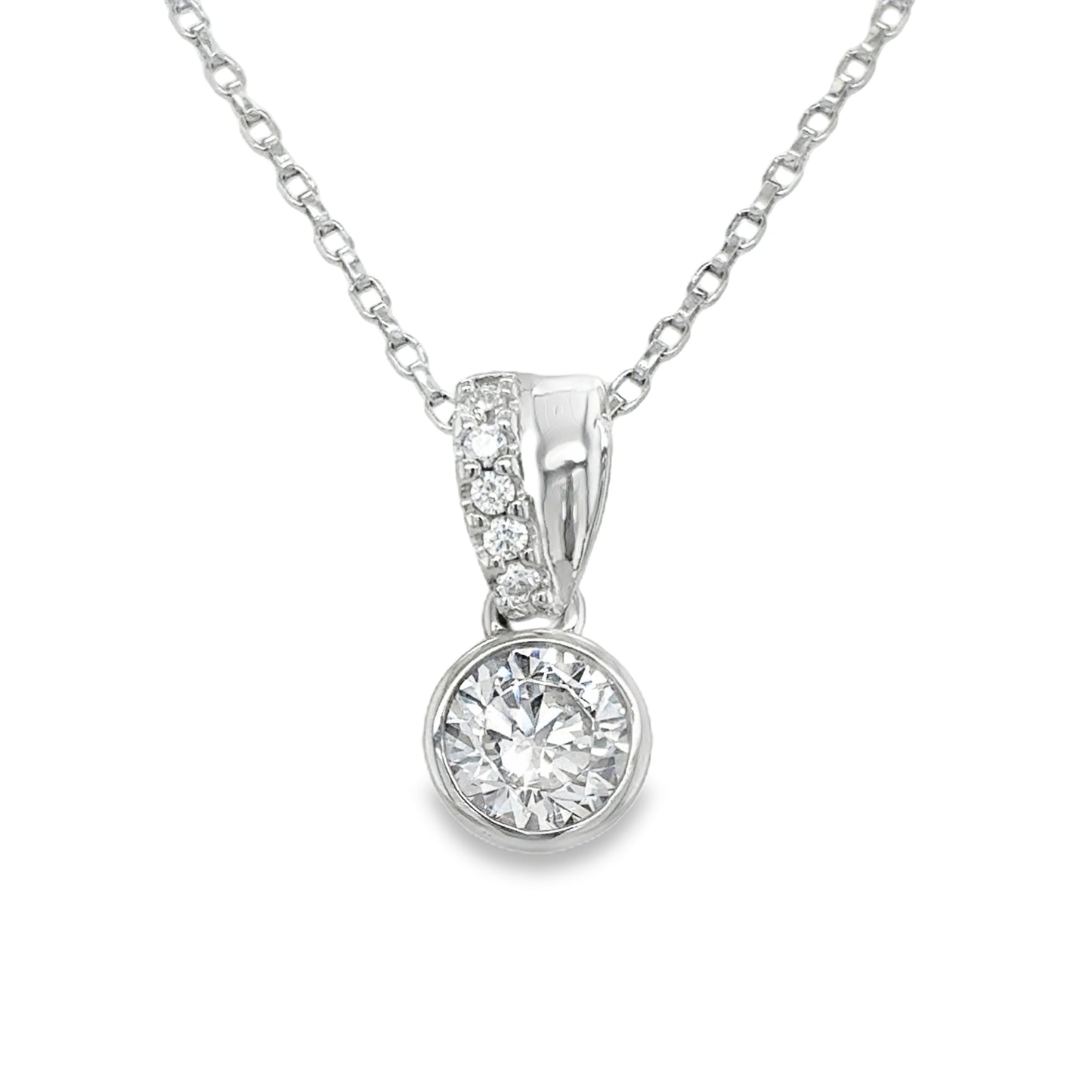 Sterling Silver CZ Round Pendant With Stone Set Baile