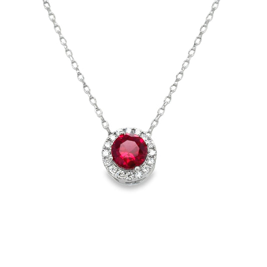 Sterling Silver CZ Round Halo Pendant With Red Centre