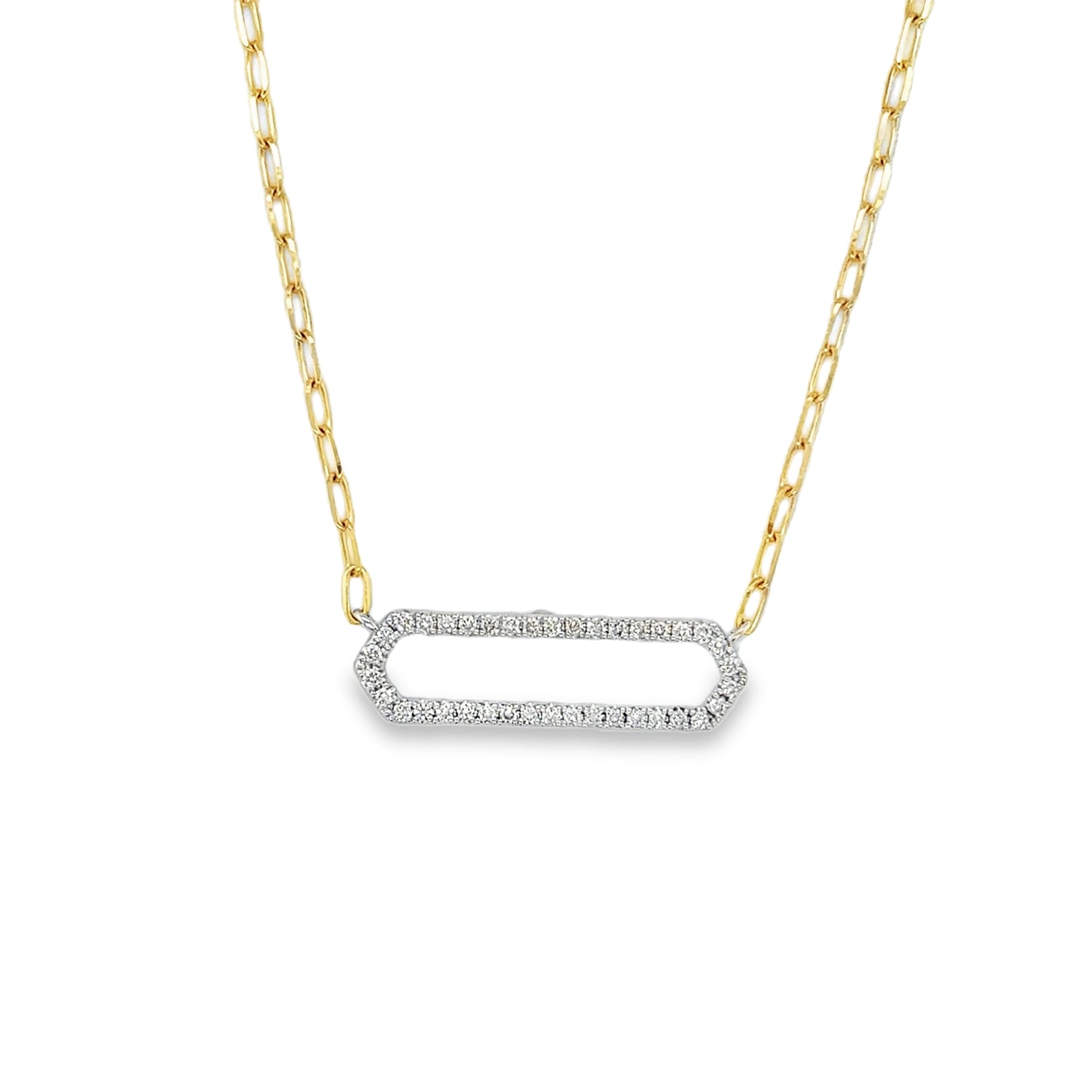 14ct Two Tone Diamond Set Open Long Link Necklet .38ct