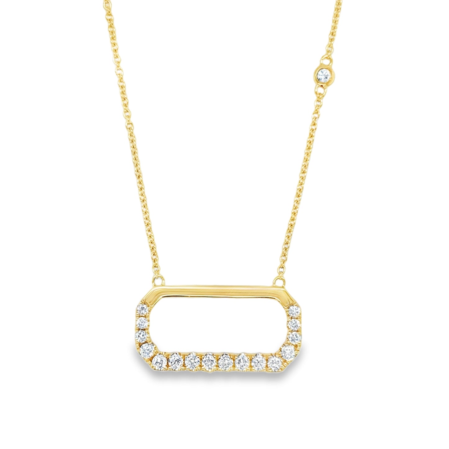 14ct Yellow Gold Diamond Set Open Rectangle Necklet .47ct
