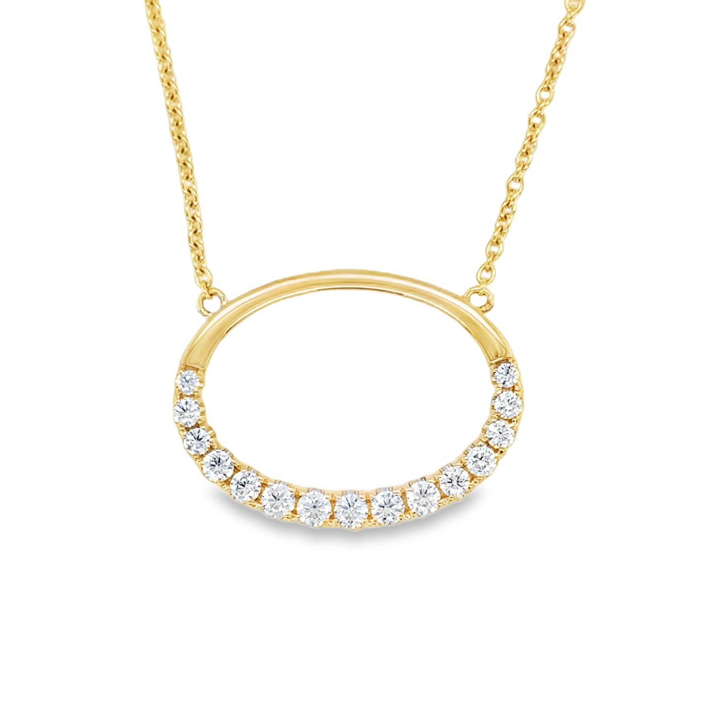 14ct Yellow Gold Diamond Set Open Oval Necklet .38ct